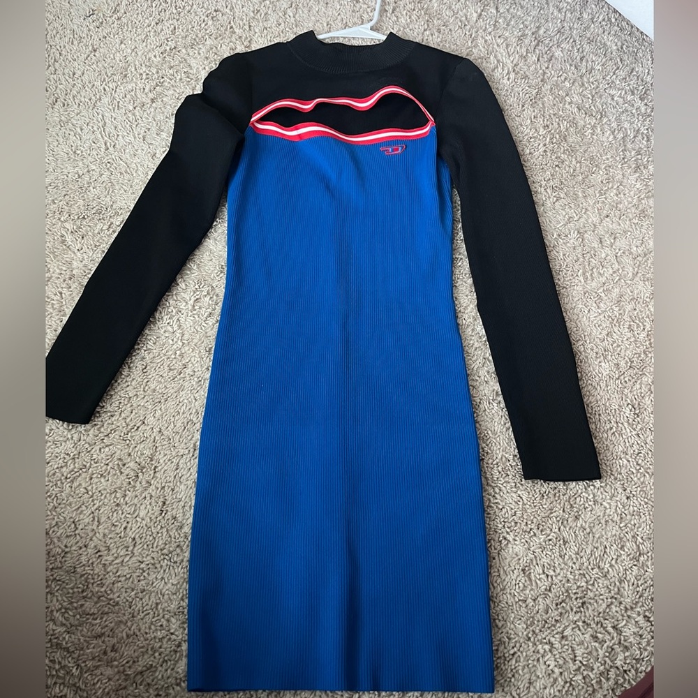2022 Diesel Blue and Black Long Sleeve Dress